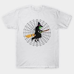 Funny Spider Web Halloween Witch Broom T-Shirt